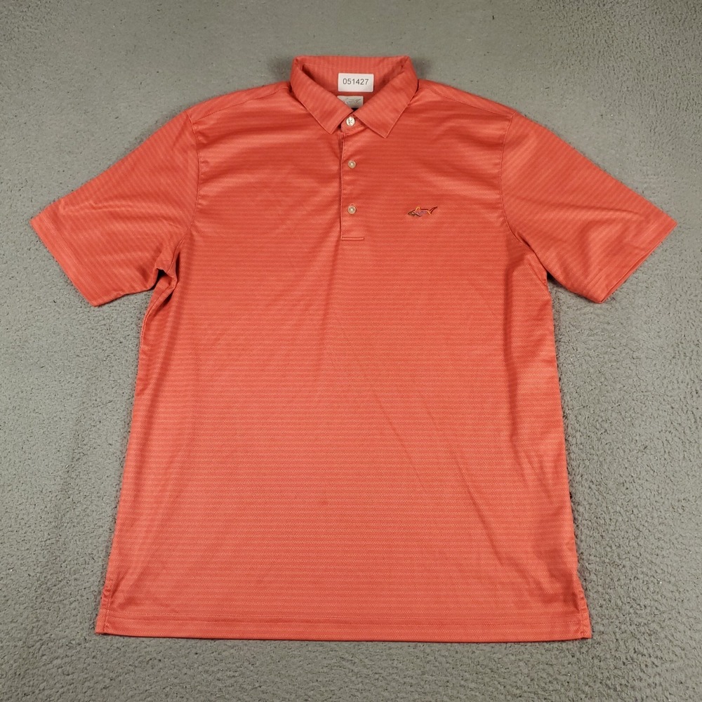 Greg Norman Polo Shirt Mens Size Large Orange Striped Golf Casual Short Sleeve *